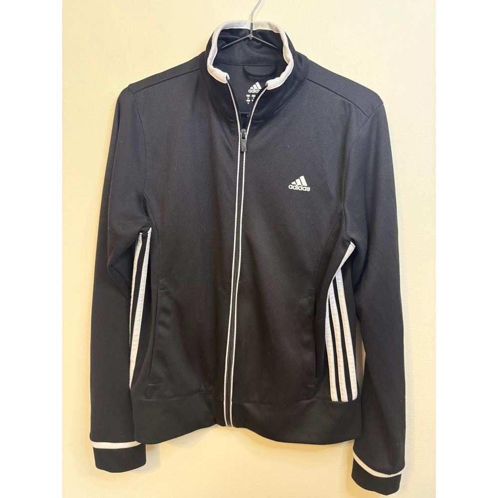 Adidas Full Zip Track Jacket Womens M Black White Side Stripes Retro 2010
